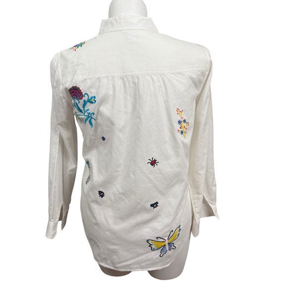 Intro Petite White Embroidered Button Front Shirt Size PL - Picture 5 of 8
